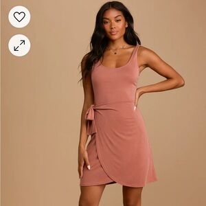 Lulus Sweet and Simple Style Rusty Rose Faux-Wrap Mini Dress S